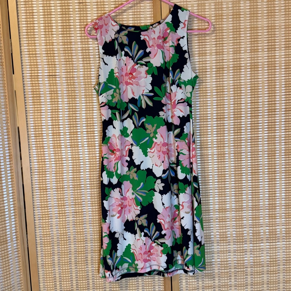 Tommy Hilfiger Womens Floral Sleeveless Sheath Dress Navy Pink Green Size 8